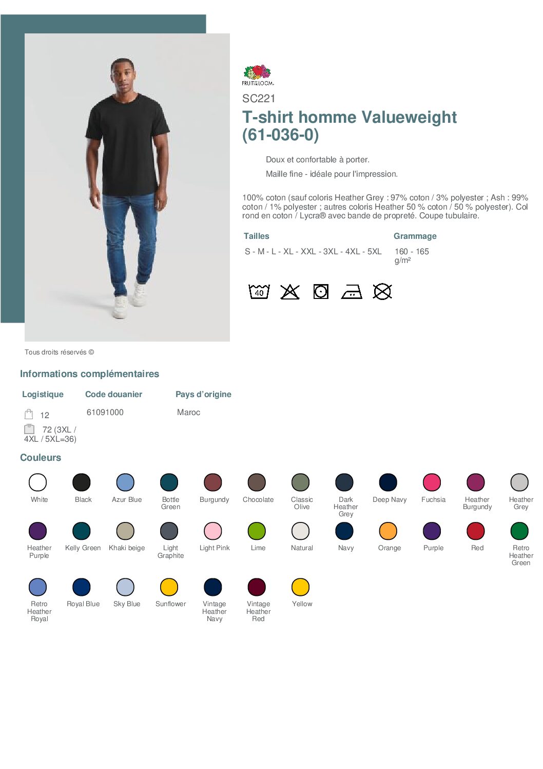 PACK 25 Tshirts 165 gr imprimés recto (coeur)+verso (format A4)